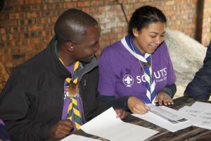 Chief Scout with female Scouter at hawequas fun day june 2014